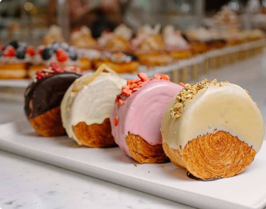 Pastry desserts covered in fondant